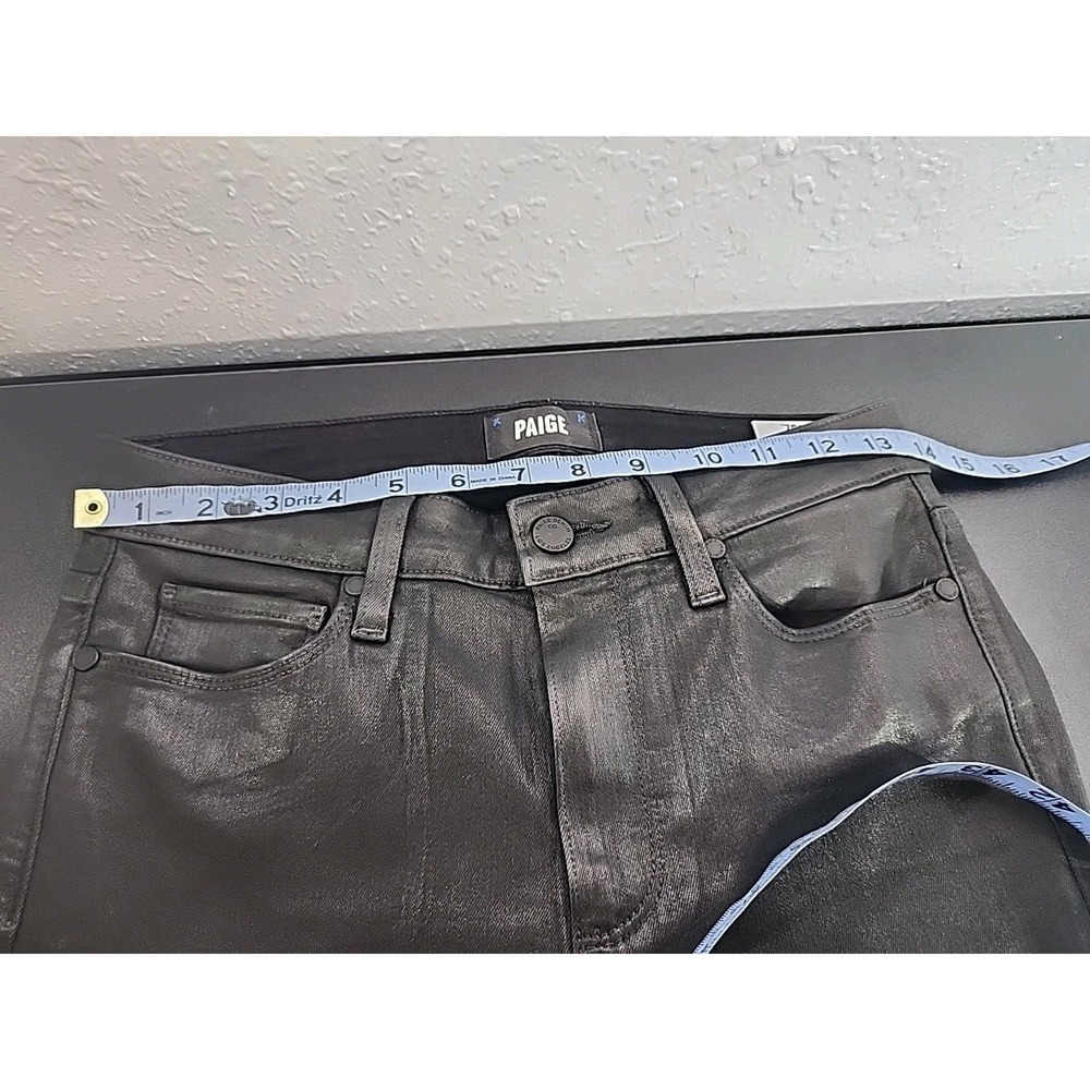 Paige Hoxton Straight Leg Ankle Moto Jeans in Black Fog Luxe Coating. 27 - Picture 6 of 10